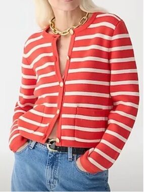 J. CREW- Emilie Sweater Lady Jacket Red White Stripe Size M